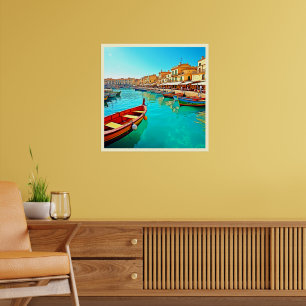 Levendig mediterraan ontwerp van havenleven poster