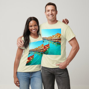Levendig mediterraan ontwerp van havenleven t-shirt