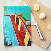 Levendig mediterraan ontwerp van havenleven theedoek (Quarter Fold)