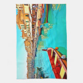 Levendig mediterraan ontwerp van havenleven theedoek (Verticaal)