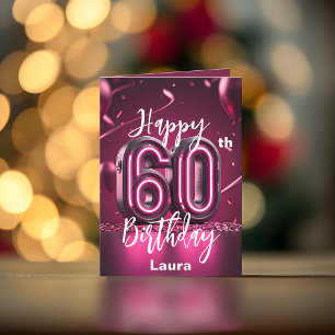 Levendig Modern Chic Neon Roze 60e verjaardag Kaart