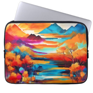 Levendig Mountain Sunset schilderij Laptop Sleeve