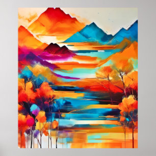 Levendig Mountain Sunset schilderij Poster