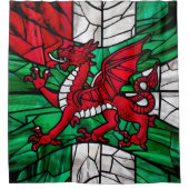 Levendig Mozaïek Welsh Flag Glas in lood Douchegordijn (Voorkant)