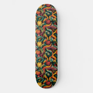 Levendig Naadloos Patroon met Slangen en Appels Skateboard