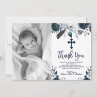 Levendig Navy Blue Floral Baptisme Dank je kaarten