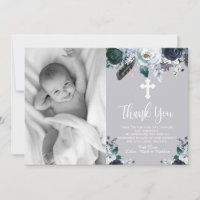 Levendig Navy Blue Floral Baptisme Dank je kaarten