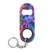 Levendig Neon Bloemen Patroon in Donkere Achtergro Mini Flessenopener (Voorkant)