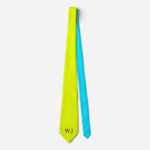 Levendig neon fluorescerend geel blauw monogram stropdas