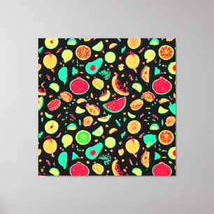 Levendig neon fruit patroon canvas afdruk