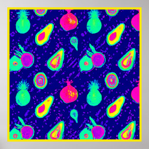 Levendig neon fruit patroon ontwerp poster