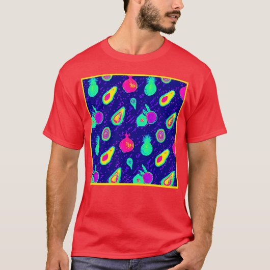 Levendig neon fruit patroon ontwerp t-shirt (Voorkant)