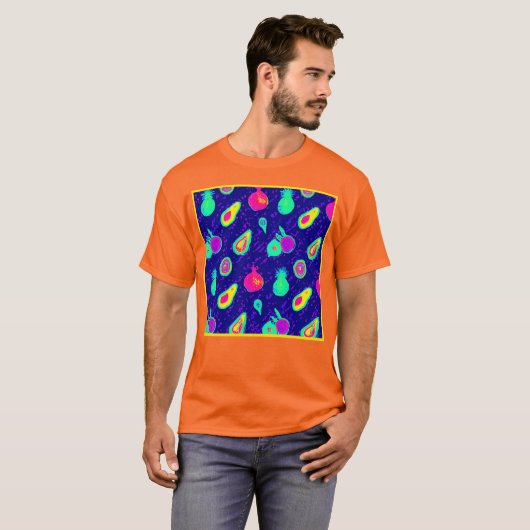 Levendig neon fruit patroon ontwerp t-shirt (Voorkant volledig)