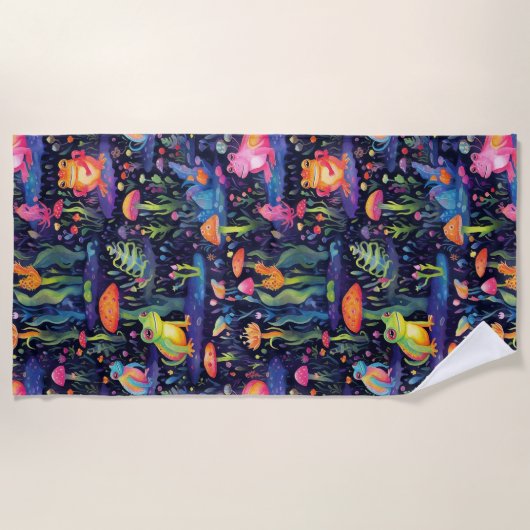 Levendig neon kikkers patroon strandlaken (Voorkant)