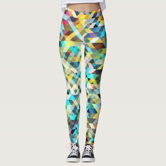 Levendig neonmozaïek: Abstracte achtergrond. Leggings (Voorkant)
