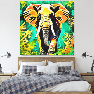 Levendig Oerwoud Elephant Scene Design Canvas Afdruk