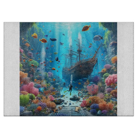 Levendig onderwater koraalrif avontuur snijplank (Voorkant)