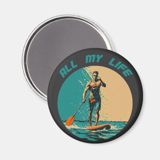 Levendig ontwerp met man op sup paddle board magneet (Voorkant / Achterkant)