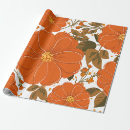 Levendig Oranje bloemmotief met bladeren Cadeaupapier