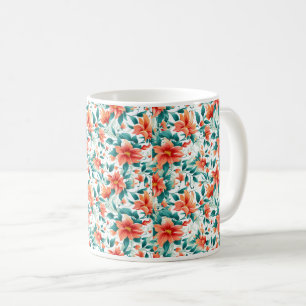 Levendig Oranje Bloemtuin Patroon - Elegante Thee Koffiemok