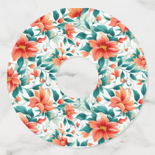 Levendig Oranje Bloemtuin Patroon - Elegante Thee Wijnglaslabel