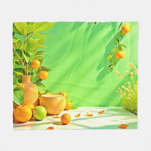 Levendig Oranje Groen Stilleven Design Fleece Deken