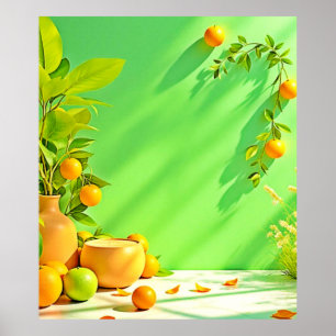 Levendig Oranje Groen Stilleven Design Poster