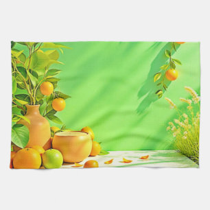 Levendig Oranje Groen Stilleven Design Theedoek