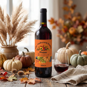 Levendig Oranje Herfst Oogst Thanksgiving Wijn Etiket