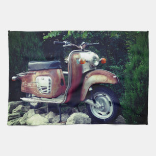 Levendig oude theedoek met scooter 40,6 x 61 cm