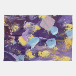 Levendig Paars en Geel, Abstracte Kunst  Theedoek