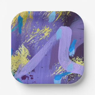 Levendig Paars, Geel en Blauw Abstracte Kunst Papieren Bordje