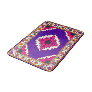 Levendig Paars Geometrisch Boho Folk Art Patroon Badmat