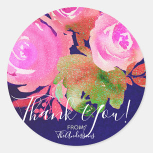 Levendig Paars Modern Lente Bloemen Boeket Bruilof Ronde Sticker
