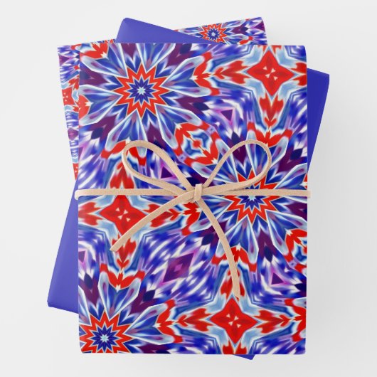 Levendig Paarse, Blauwe, Rood & Wit Patroon Inpakpapier Vel (In situ)