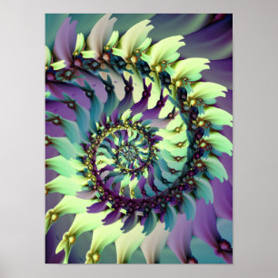 Levendig Paarse en Teal Spiraal Fractale Kunst Poster