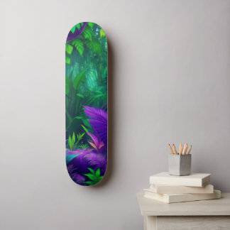 Levendig Paarse Groene Tropische Oerwouden Bladgro Skateboard