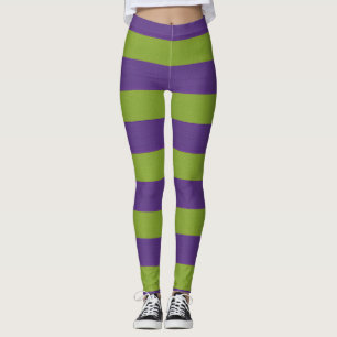 Levendig Paarse Limegroene Gestreepte Halloween He Leggings