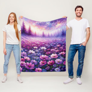 Levendig Paarse Wildflower Field Landscape Fleece Deken
