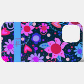 Levendig Paarse Zwart Modern Floral Gepersonalisee Case-Mate iPhone Case (Achterkant (horizontaal))
