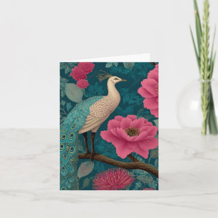 Levendig pauw en roze bloemenpatroon notitiekaartje
