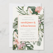 Levendig perzik blush tropisch bloemig Verloving Kaart (Voorkant)