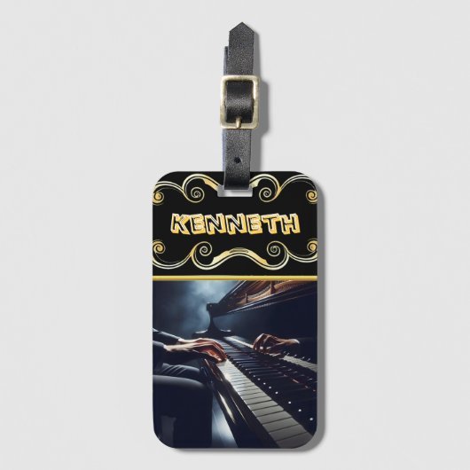 Levendig Piano Design op Elegant Bagagelabel (Voorkant (verticaal))