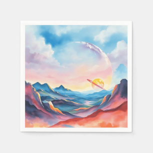 Levendig planetair Waterverf landschap Servet