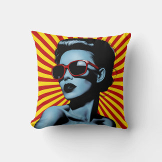 Levendig Pop Art Vrouw Portret Kussen