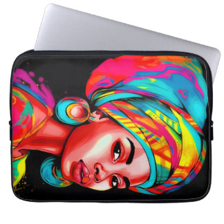 Levendig portret met kleurrijke headwrap laptop sleeve