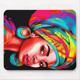 Levendig portret met kleurrijke headwrap muismat