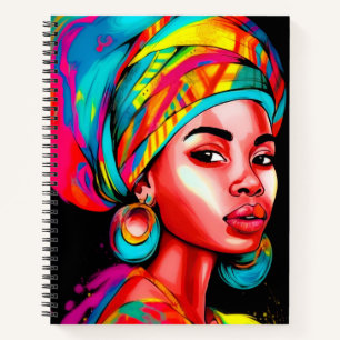 Levendig portret met kleurrijke headwrap notitieboek
