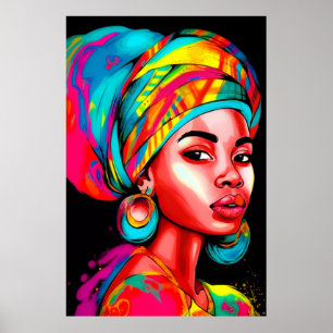 Levendig portret met kleurrijke headwrap poster