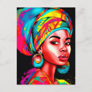 Levendig portret met kleurrijke hoofddoek  briefkaart